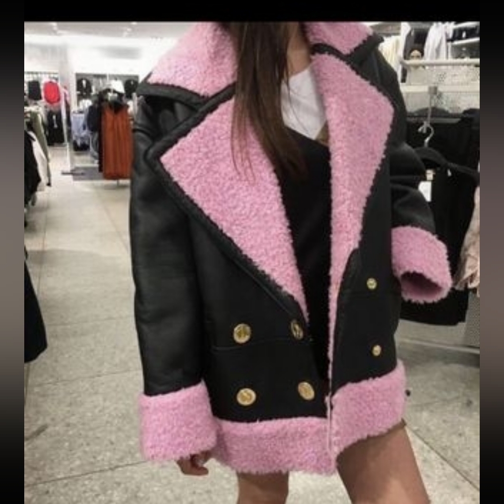 KENZO X H&M Black and Pink Leather Jacket Sz XS